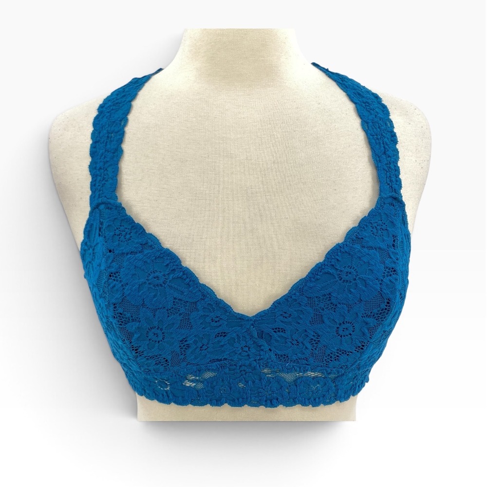 Aerie Lace Racerback Bralette Size M Blue Teal V-Neck Pull-On